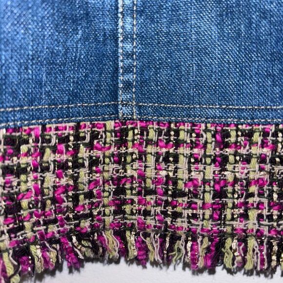 LIZ  CLAIBORNE Vintage Button Up Denim Jean Jacket Tweed Trim Size Medium - Picture 3 of 7